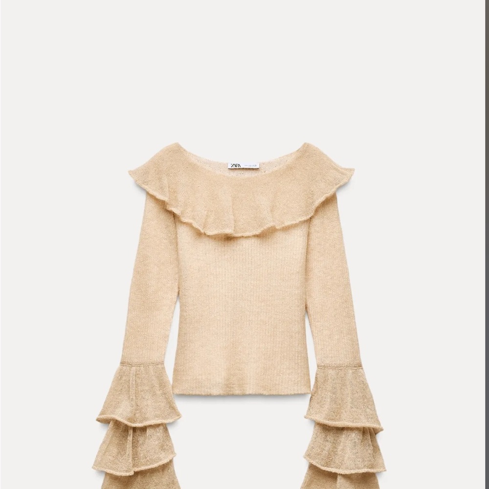 Zara Cream Ruffled Knit Top